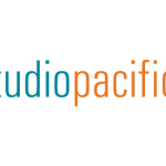 Logo for Studio Pacifica in blue and orange text across a white background.